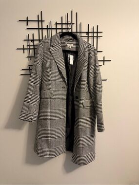 Black & White Plaid Long Coat